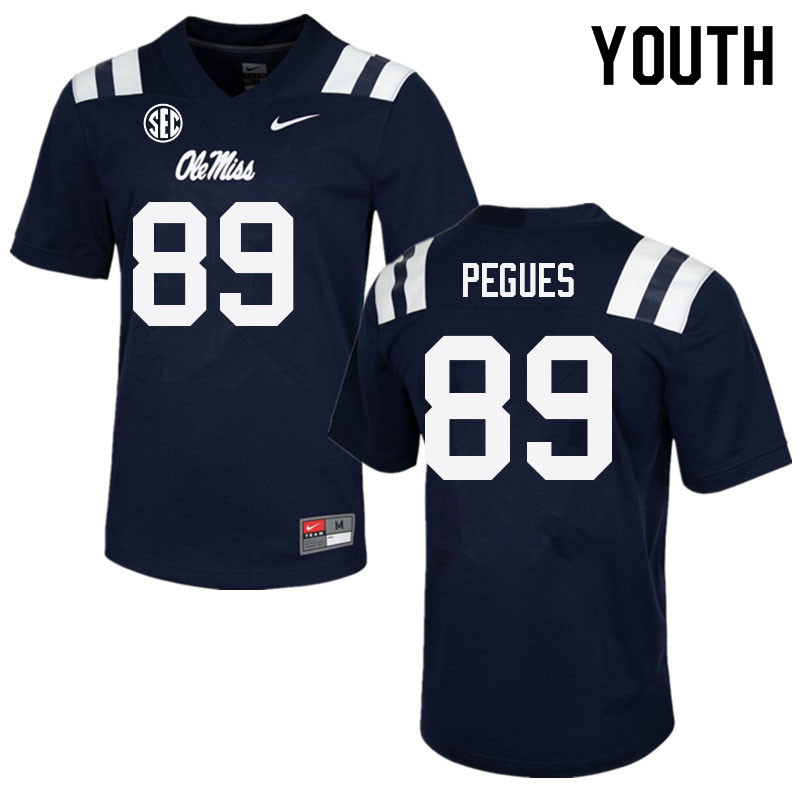 JJ Pegues Ole Miss Rebels NCAA Youth Navy #89 Stitched Limited College Football Jersey TKI2758DI